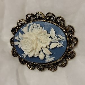 Gerry’s Floral Cameo - Pendant and/or Brooch - Wedgwood Blue and White